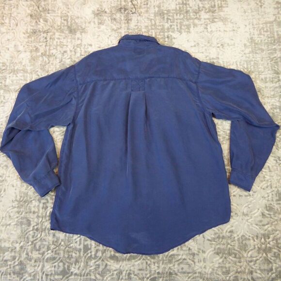 Vintage Ravi Shirt Men's Large Blue 100% Silk Lightweight Button Down Collared - Picture 5 of 6